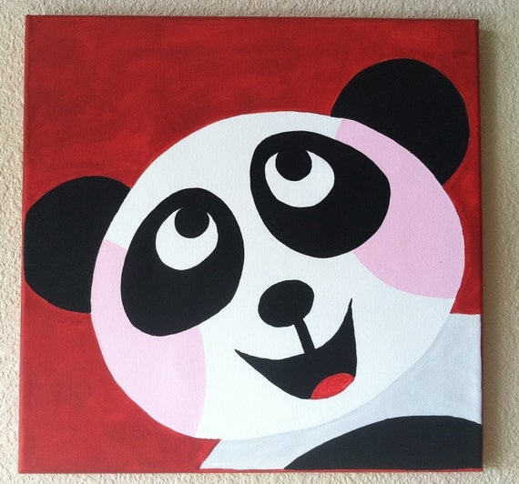 Cute Peekaboo PANDA ... Handpainted Acrylic Painting on Canvas