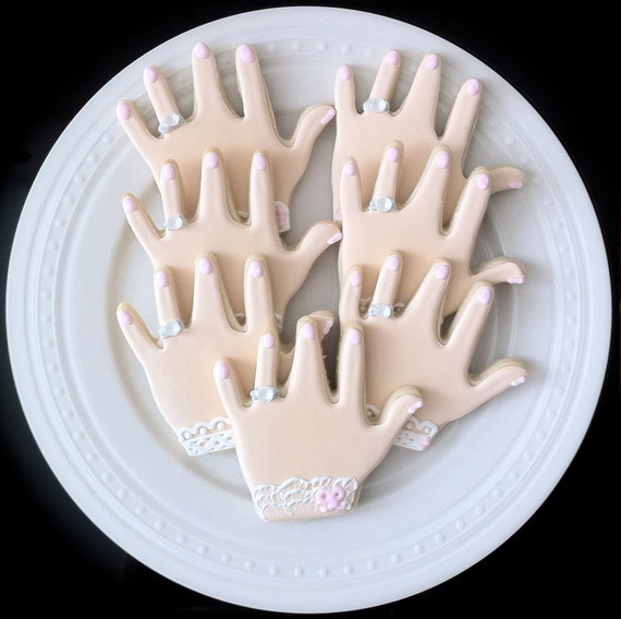 Items similar to Decorated Engagement Ring Hand Cookies