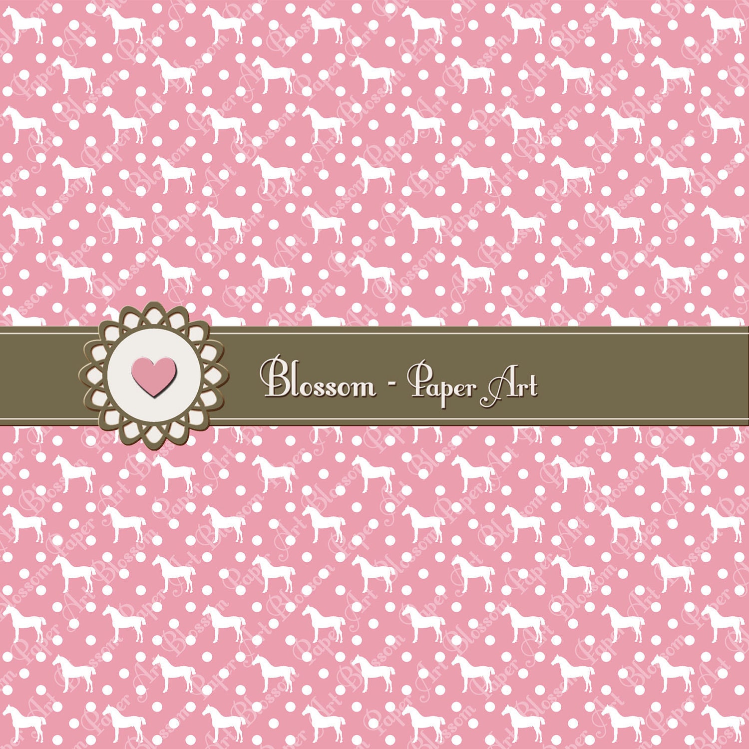 Pink Horses Paper Digital Scrapbooking Download Image