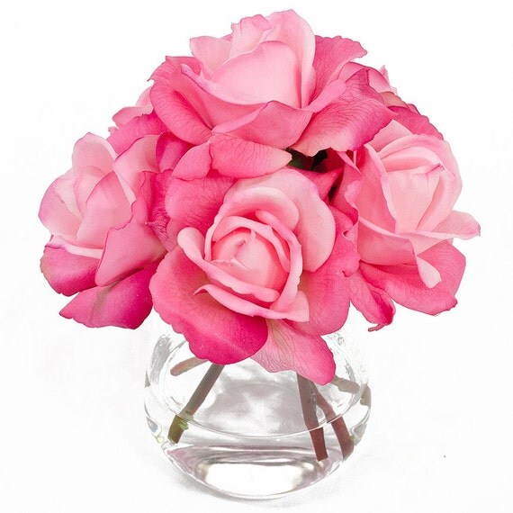 Real Touch Artificial Rose Arrangement with Faux Pink Roses