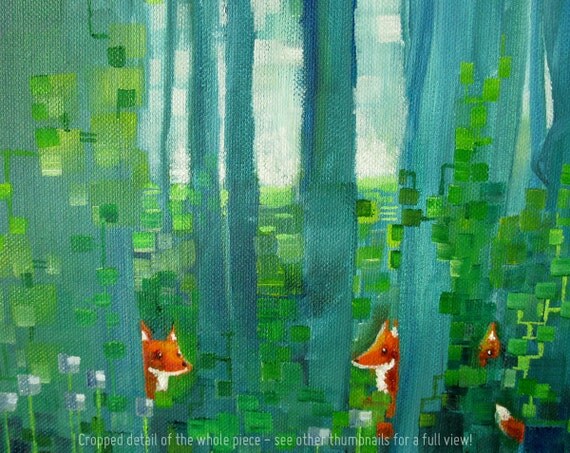Forest themed nursery art Original oil painting: Fox-Forest