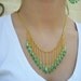 Green and teal bib necklace Turquoise crystal bead Gold chain Feminine gypsy beaded jewelry.