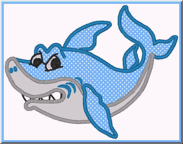 Cute Shark Applique Design For Embroidery Machines Instant