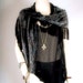 Women winter shawl scarf burnout vintage paisley velvet tassled piano shawl black grey OSFA