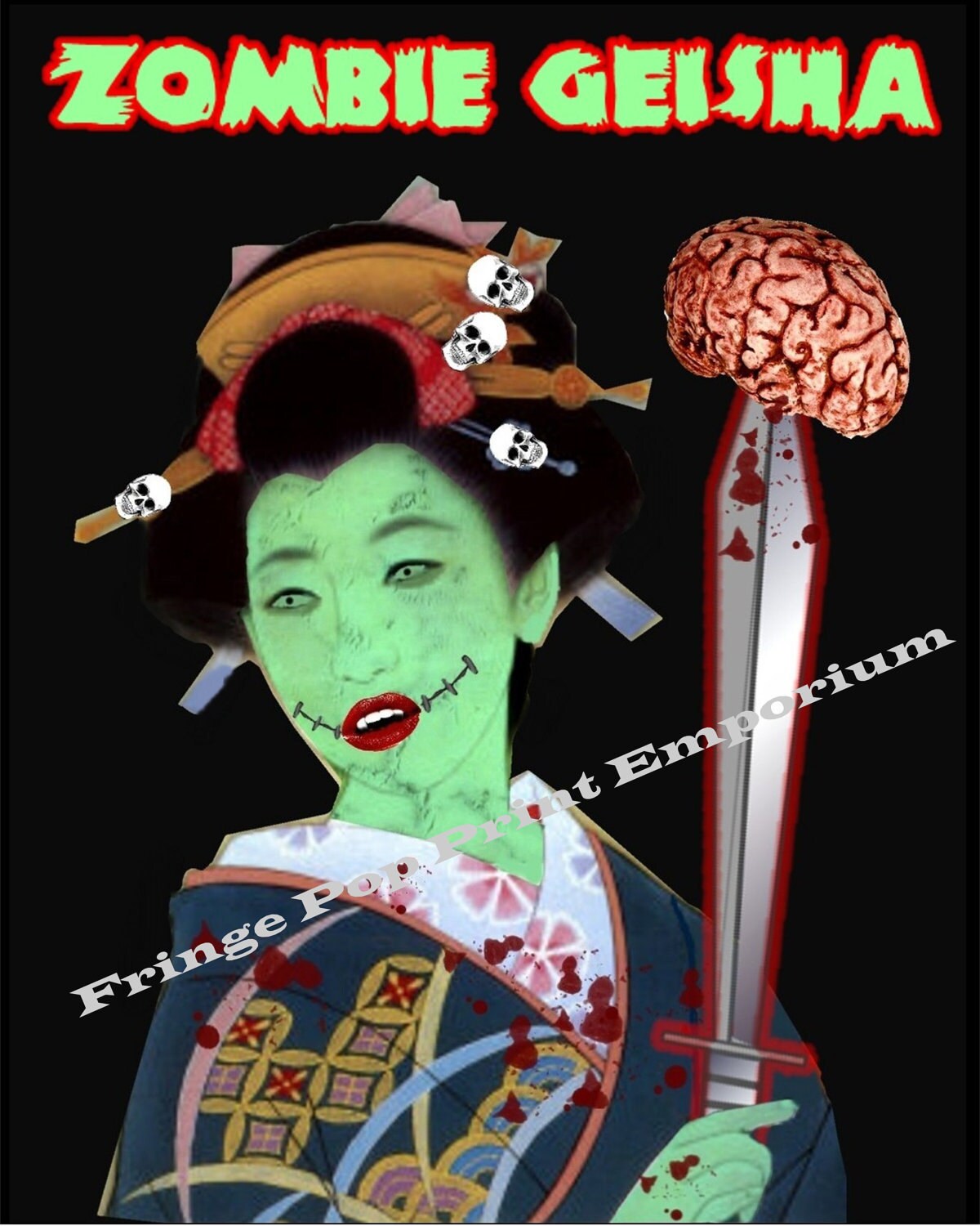 Zombie Geisha Japanese Art Print 8 x 10 Pop Surrealism
