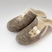 Open heel felted slippers of natural sheep and alpaca wool, brown, cream, ready to ship, US size 8,5 / EU size 38,5