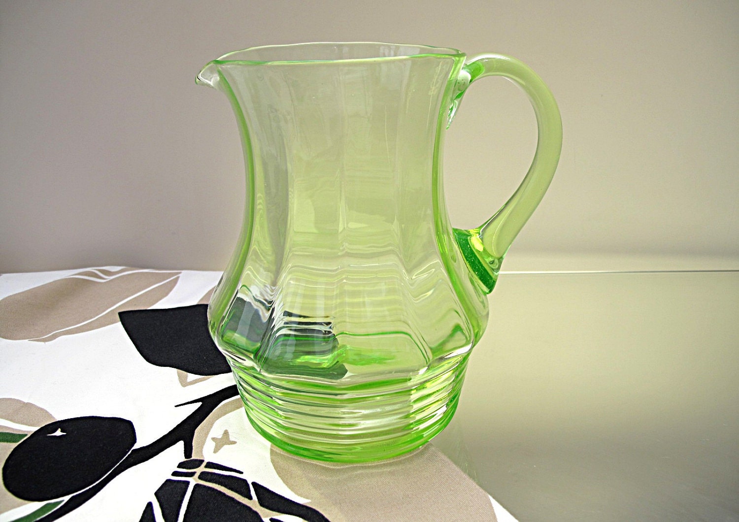 Green uranium glass serving jug. Great for water wine beer