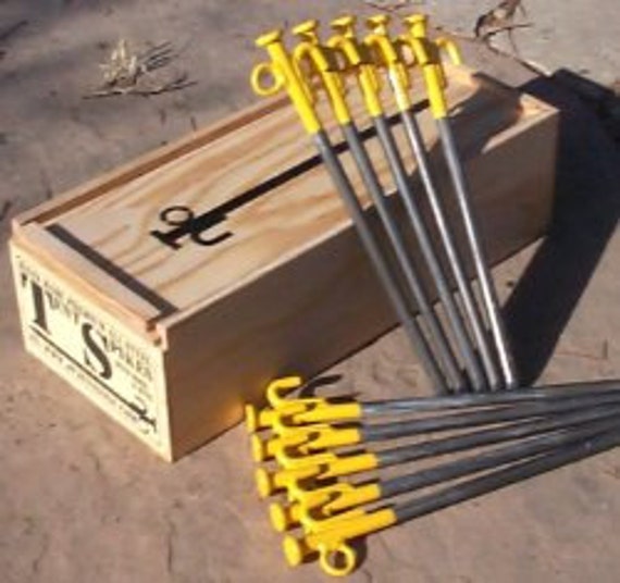 Ten 10 Hand made all steel Tent Spikes / Stakes with Hook