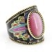 Special Gold-tone Black Bohemian Pink Cat-eye Stone Ring,Size 6