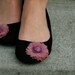 SALE. Black flat with antique mauve hand crafted flower. Size 7