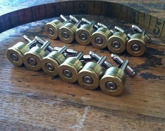 groomsmen gift set of 6 Bullet cufflinks set 6 pair groomsman set gift Colt 45 silver tone backings cuff links grooms men