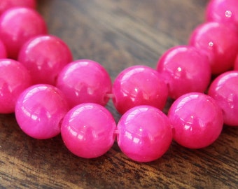 Mountain Jade Beads, Hot Pink, 8mm Round - 15 Inch Strand - eMJR-P21-8