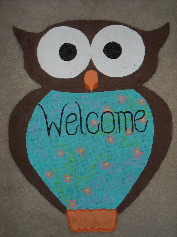 Burlap Owl Welcome Sign