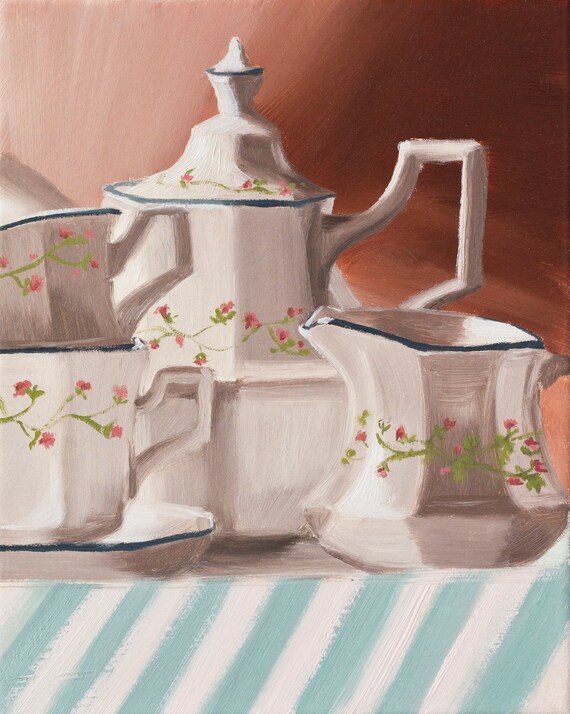 Items similar to Original Oil Painting on Canvas Tea Pot on Etsy