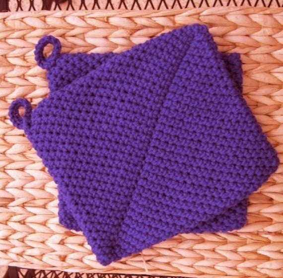 Pot Holders Purple Crocheted Double Thick