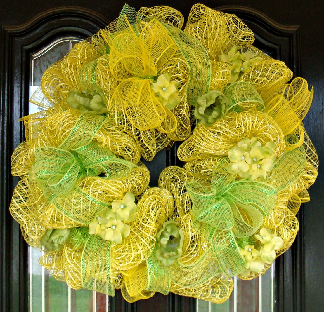 Deco Oasis Mesh Bright Yellow Door Wreath FREE SHIPPING