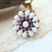 White & Purple Beaded Ring Adjustable Antique Copper with Vintage Rhinestone