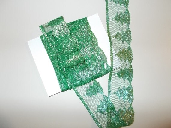 Items similar to Flat Green Silver Christmas Tree Lace on Etsy