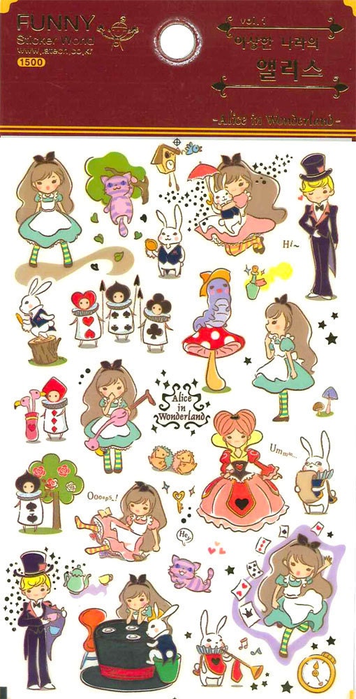 korean scrapbook gold foil transparent stickers alice in