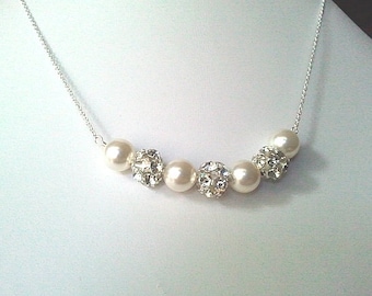 Wedding Necklace, Wedding Jewelry, White Pearl Necklace,Beadwork, Bib, Bridal Jewelry,Bridesmaid Gift, cocktail,statement Set ,Gift