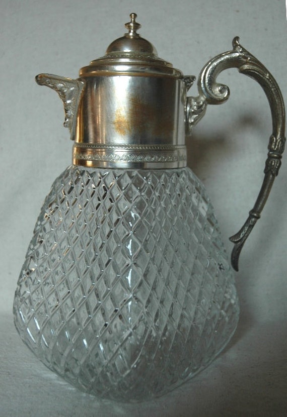 Items similar to Pitcher Leonard Crystal Cut Silverplate Top Italy