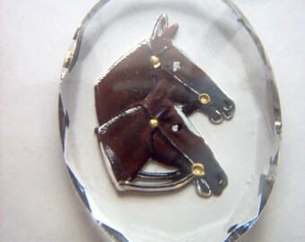 Vintage Glass Intaglio of Two Horses # YY 1- 6