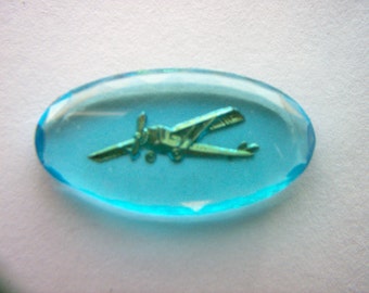 Vintage Glass Airplane Intaglio Turquiose # A 13