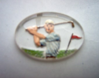 Vintage Glass Intaglio of Man Golfing # MM 8