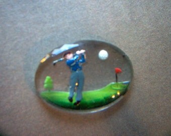 Vintage Glass Intaglio of Man Golfing # NN 5-6