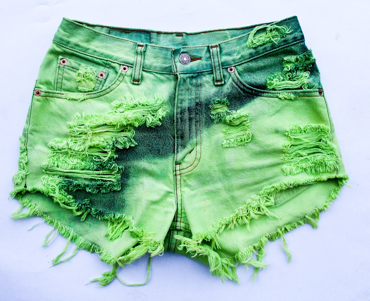 neon green / Levi's vintage denim / mid rise shorts