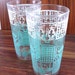Vintage Glassware -- Set of 2 Vintage Turquoise and White Geometric Pattern Drinking Glasses -- Retro Barware, Shabby Chic