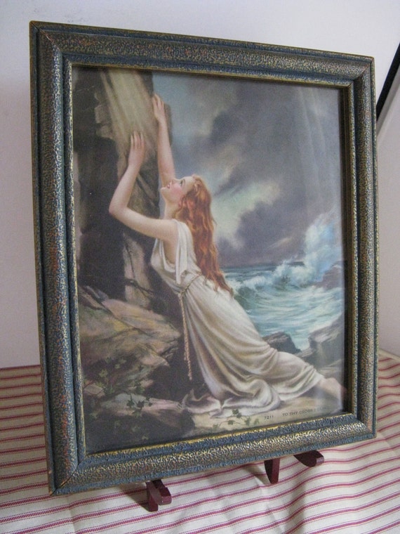 vintage art print in great old frame To THY CROSS I CLING