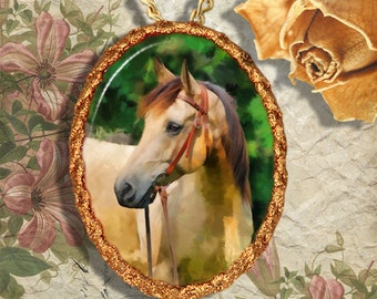 Buckskin Horse Western Quarter Horse Jewelry Pendant - Brooch Handcrafted Ceramic