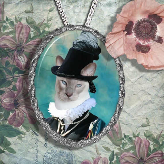 Siamese Cat Jewelry Pendant Necklace Brooch Handcrafted