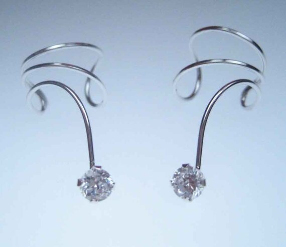 Pair of Wrap ear cuff earrings silver 4mm cubic zirconia.