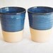 Pottery cups, two blue tall ceramic cup, coffee mug without a handle, Forest series