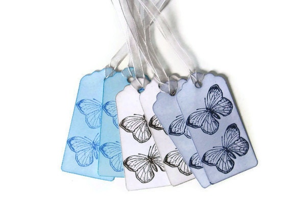 Butterfly Gift Tags Set Of 6 Blue Vintage Brown by CShellCards