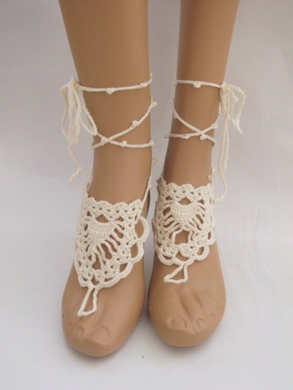 Cream Barefoot Sandals-Hand Crochet Sandals-footless sandals-Beach ...