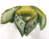 Vintage Green Lucite Pin brooch with rhinestones unusual