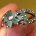 Antique Jade Flower & Marcasite Sterling Silver Ring Size 9