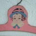 VINTAGE Pink Childs Painted Face CLOTHES HANGER - wood girls sweet shabby chippy