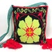 Black Woven Floral Folk Cross Body Bag with Red Poms - Woven Guatemalan Ethnic Purse