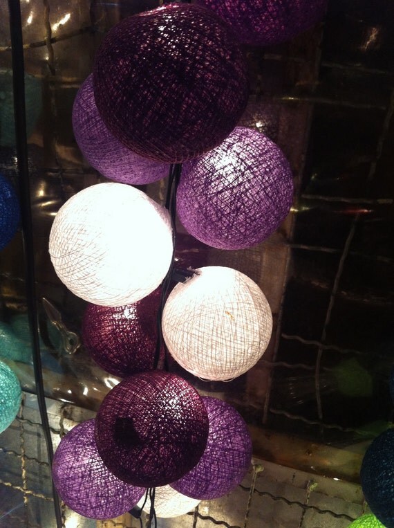 20xPurple tones color cotton ball Bali string by cottonlight