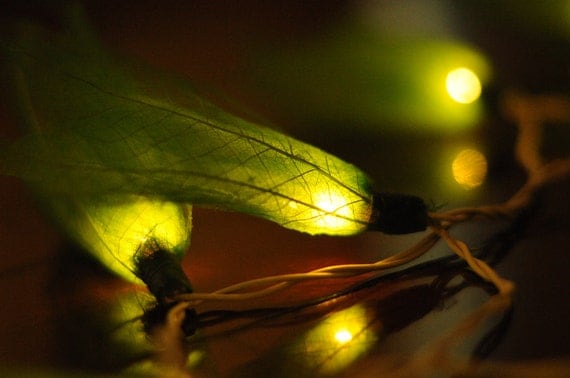 20 Lime green flower handmade real leaf string by cottonlight