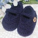 Crocheted Baby Booties - Navy Blue Baby Booties - Crochet Mary Jane Baby Booties - 0/3 Months, Handmade Baby Shoes