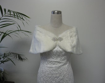 Faux Fur Bridal Wrap Stole, bridal wedding faux fur wrap, faux fur bolero jacket, bridal shrug, bridal bolero - Ivory