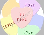 Valentine Candy Heart Stickers - Sheet of 20 - 2" round Il_170x135