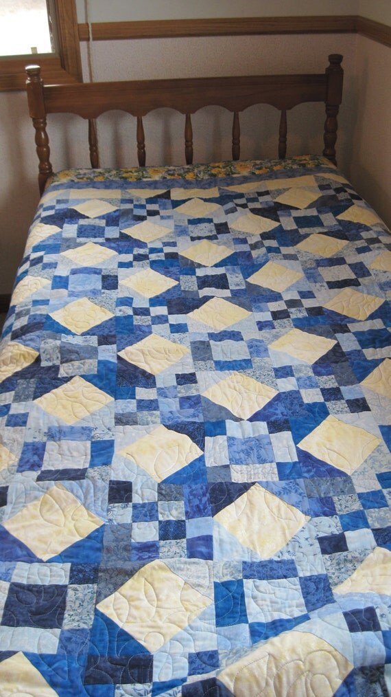 Blue and Yellow Twin-sized Quilt