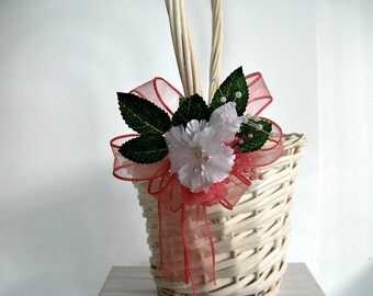 CLEARANCE Peach and white flower girl bow, Wedding bow, Wedding gift bow, Flower girl halo bow, Basket bow (W31)