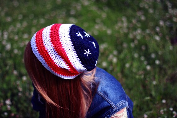 AMERICAN FLAG Beanie Crochet Hat 4th of July / Stars by ...